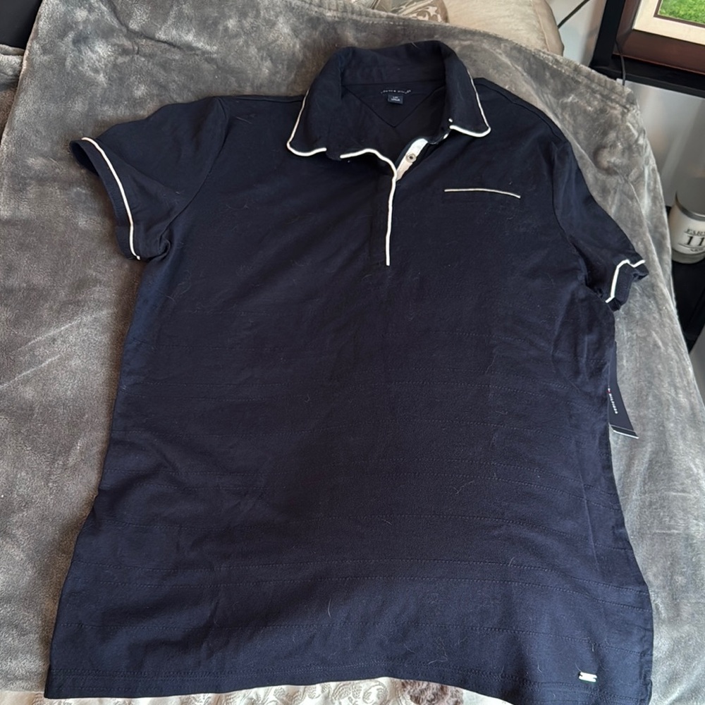 Tommy Hilfiger Blue and White Polo Shirt
